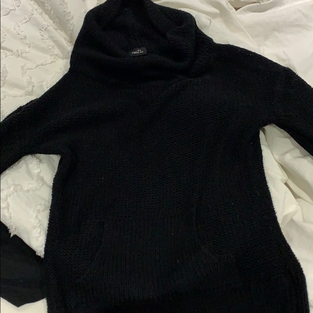 Black swooped turtle neck sweater
